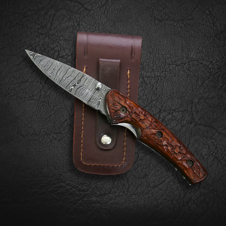 Barca Damascus Steel Folding Knife - Tali Wood Handle – Forseti Steel