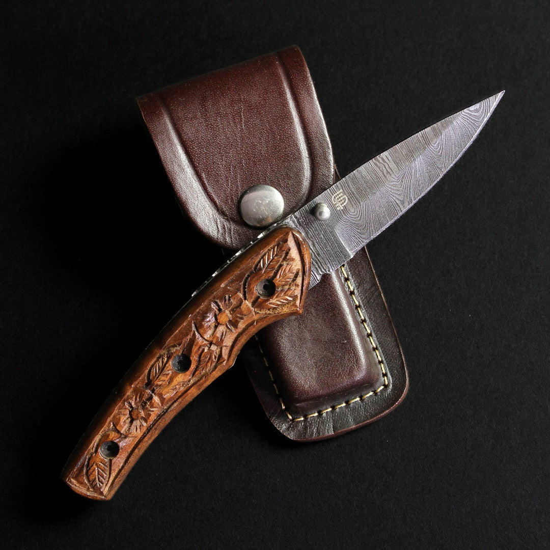 Barca Damascus Steel Folding Knife - Tali Wood Handle – Forseti Steel