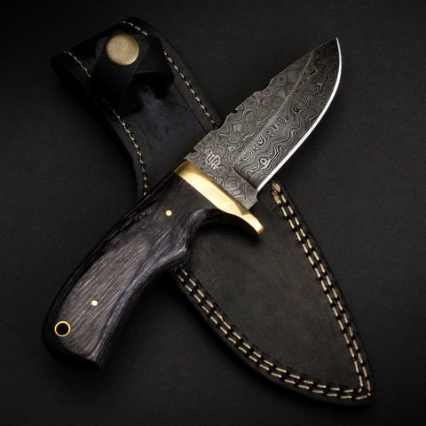Jim Baker Hand-Forged Damascus Steel Skinner - Pakkawood and Brass