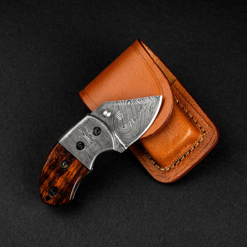 Lightoller Hand-Forged Damascus Steel EDC Folding Knife - Rosewood